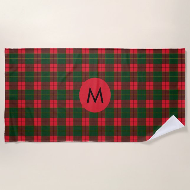 Monogram Winter Holiday Tartan pattern Scottish Beach Towel (Front)