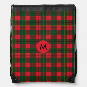 Monogram Winter Holiday Tartan pattern Scottish Drawstring Bag