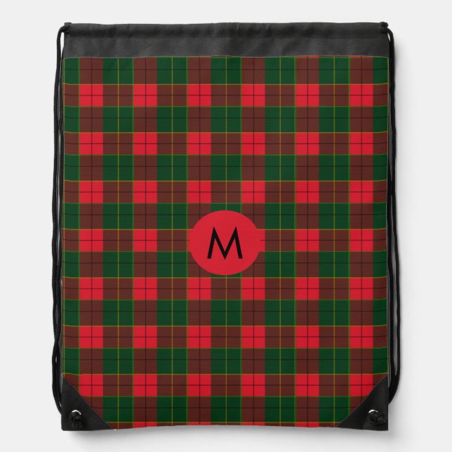 Monogram Winter Holiday Tartan pattern Scottish Drawstring Bag (Front)