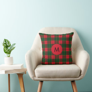 Monogram Winter Holiday Tartan pattern Scottish Throw Pillow