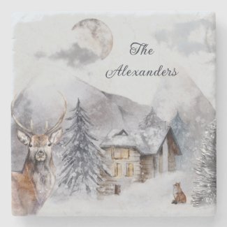 Monogram Winter Rustic Mountain Forest Watercolor 