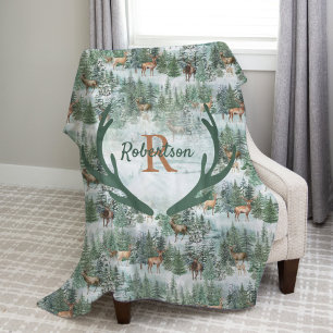 Monogram Winter Woodland Deer Fleece Blanket