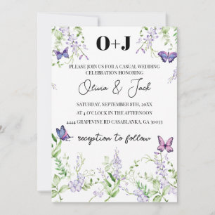 Monogram wisteria flower butterfly Wedding  Invitation
