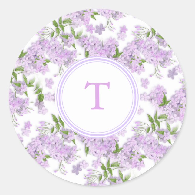 Monogram Wisteria Flowers Classic Round Sticker (Front)