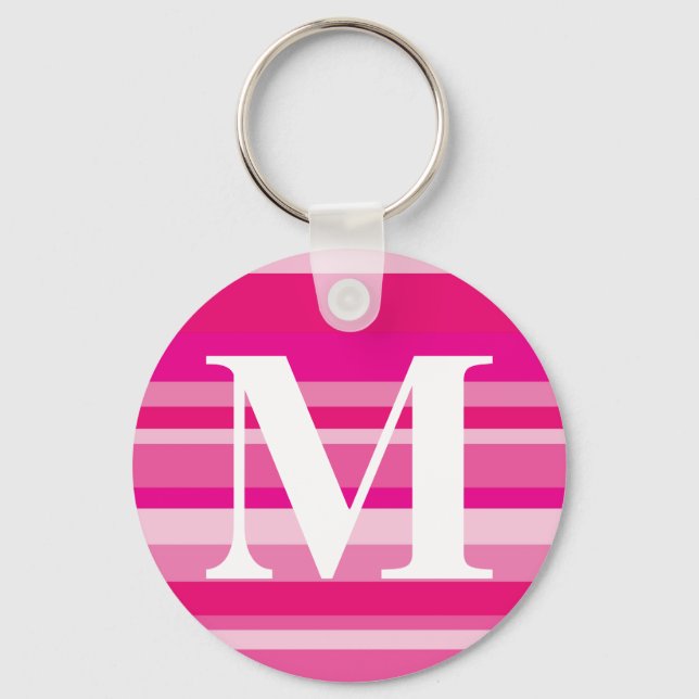 Monogram with a Colorful Striped Background - M Keychain (Front)