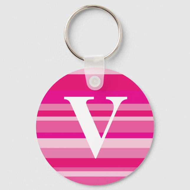 Monogram with a Colorful Striped Background - V Keychain (Front)