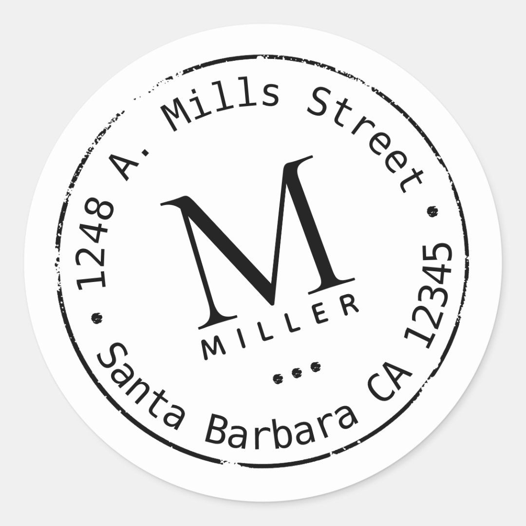 monogram with address classic round sticker | Zazzle