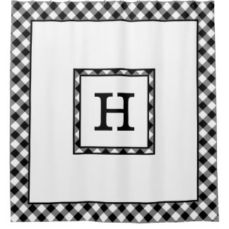 Monogram with Black White Buffalo Check Border Shower Curtain