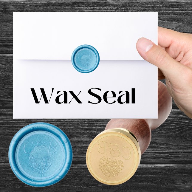 Monogram with Bride & Groom initials Wedding Heart Wax Seal Stamp (Creator Uploaded)