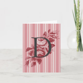 Monogram with Cabbage Roses and Stripes Note Card