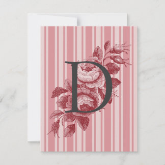 Monogram with Cabbage Roses and Stripes Thank You Card