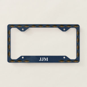 Monogram with Carp Fish on Blue License Plate Frame