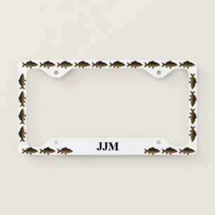 Monogram with Carp Fish on White License Plate Frame