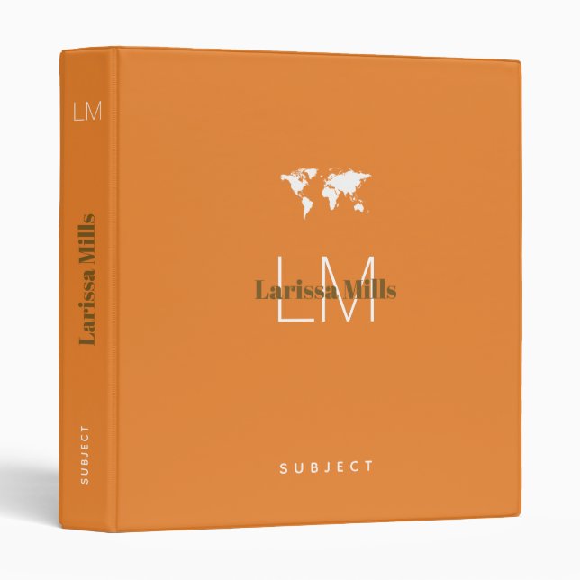 monogram with custom subject, orange 3 ring binder (Front/Spine)