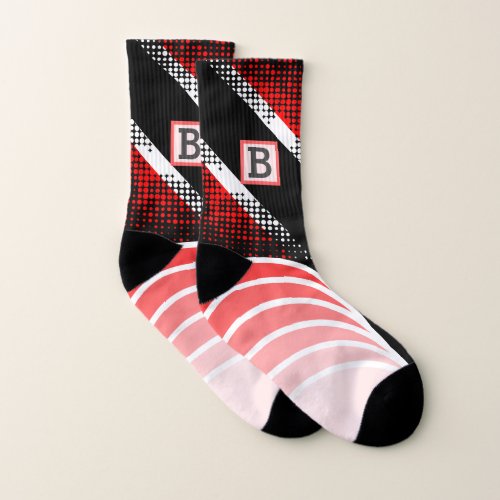 Monogram with Dot Pattern Flag and White Stripes Socks