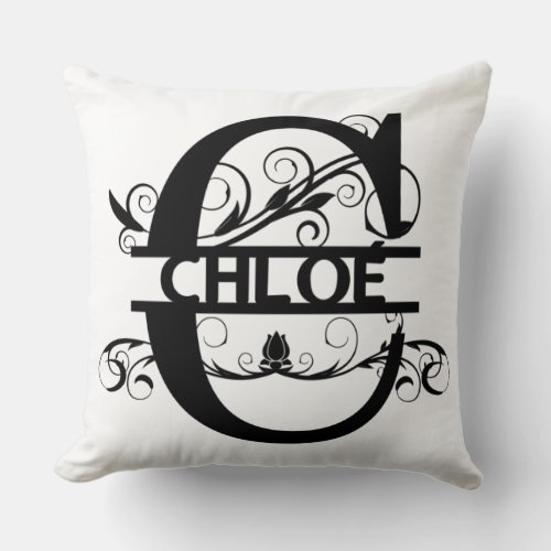 Monogram with first name CHLO Throw Pillow