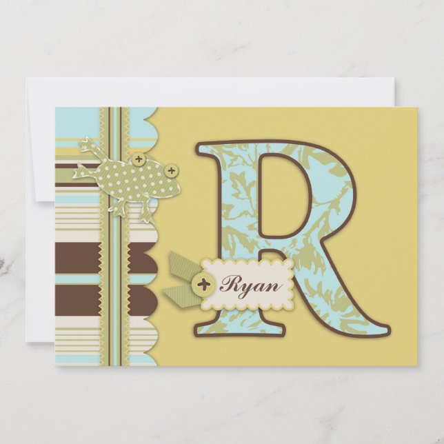 Monogram with Frog and Stripe Print Baby Shower Invitation (Front)