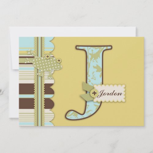 Monogram with Frog and Stripe Print Baby Shower Personalized Invites