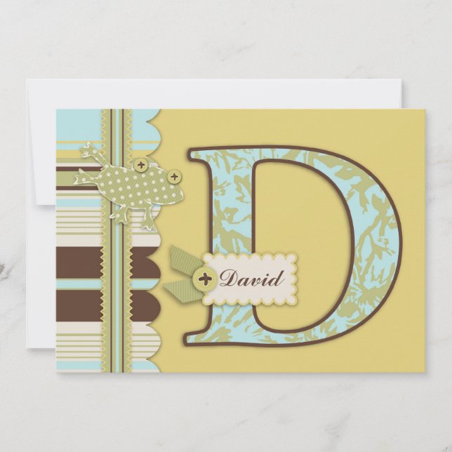 Monogram with Frog and Stripe Print Baby Shower Invitation (Front)