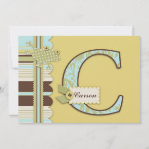 Monogram with Frog and Stripe Print Baby Shower Invitation