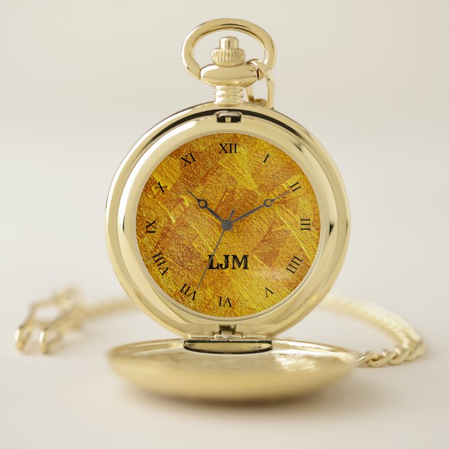 Monogram with Gold Abstract Image Pocket Watch (Inside)