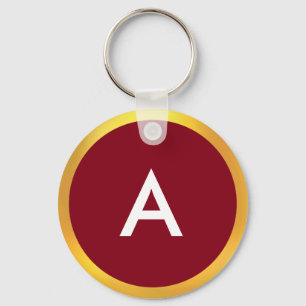 Monogram with Golden Circle on White & Crimson Keychain