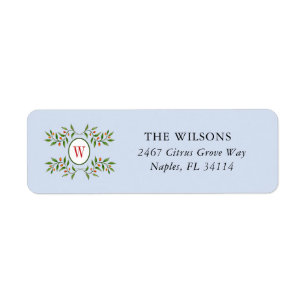 Monogram with Greenery Pale blue  Label