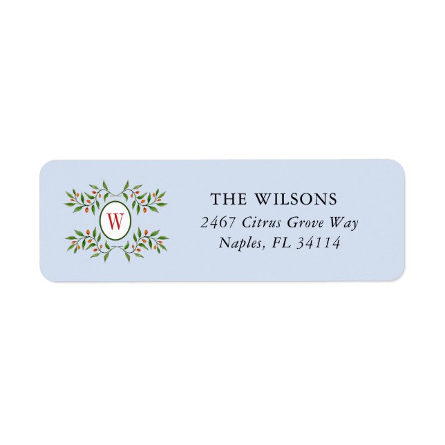 Monogram with Greenery Pale blue  Label (Front)