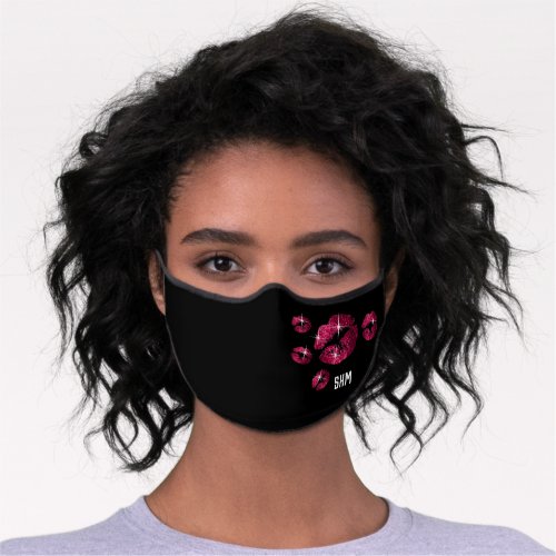 Monogram with Hot Pink Lips Premium Face Mask