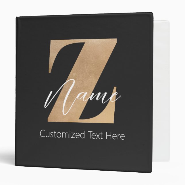 Monogram with Initial Z & Custom Name Personalized 3 Ring Binder (Front/Inside)