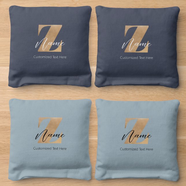 Monogram with Initial Z & Custom Name Personalized Cornhole Bags (Wood)