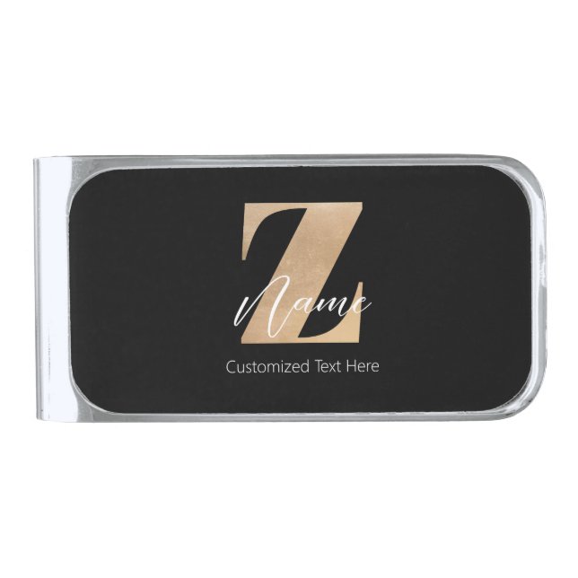 Monogram with Initial Z & Custom Name Personalized Silver Finish Money Clip (Front)