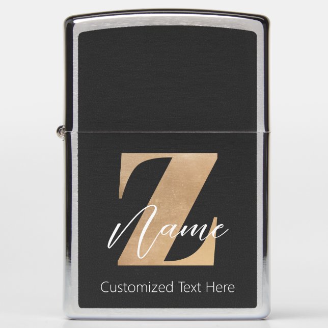 Monogram with Initial Z & Custom Name Personalized Zippo Lighter (Front)