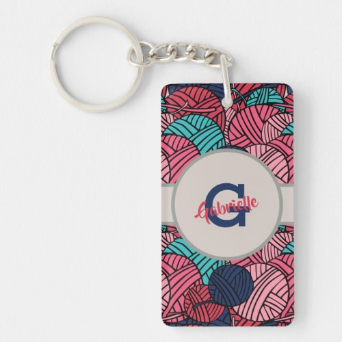 Monogram with Knitting Balls of Yarn Keychain