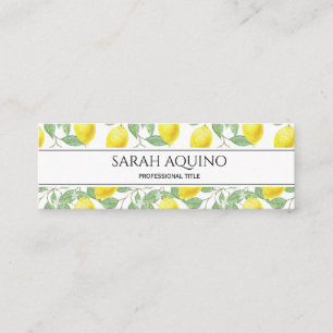 Monogram With Lemon And Leaves Pattern Mini Business Card