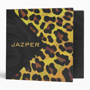 Monogram with Leopard Brown and Yellow 3 Ring Binder