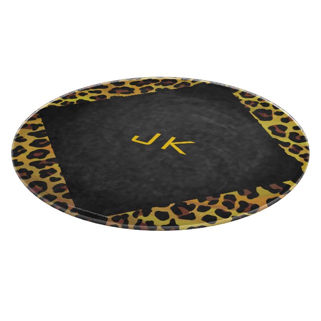 Monogram with Leopard Brown and Yellow Cutting Board (Corner)