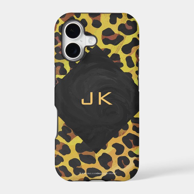 Monogram with Leopard Brown and Yellow Iphone Case (Back)