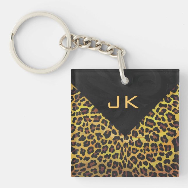 Monogram with Leopard Brown and Yellow Keychain (Front)