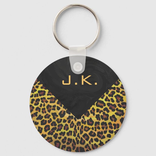 Monogram with Leopard Brown and Yellow Keychain (Front)