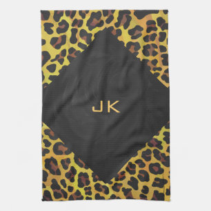 Monogram with Leopard Brown and Yellow Kitchen Towel
