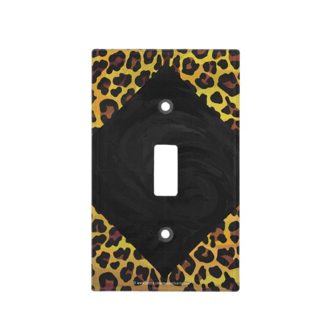 Monogram with Leopard Brown and Yellow Light Switch Cover (Front)