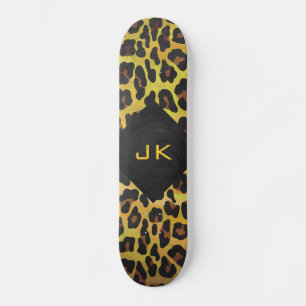 Monogram with Leopard Brown and Yellow Skateboard Deck