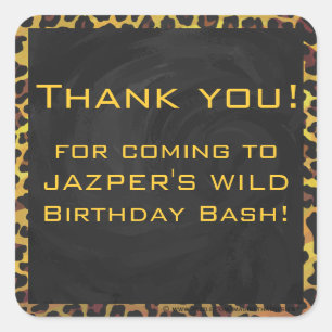 Monogram with Leopard Brown and Yellow Square Sticker