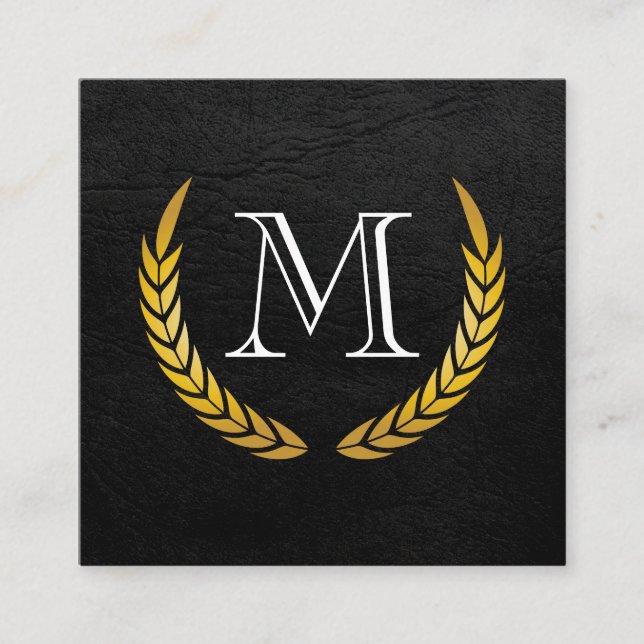 Monogram with Luxe Elements Faux Leather Square Business Card (Front)