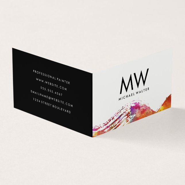 Monogram with Modern Watercolor Brushed Business Card (Outside)