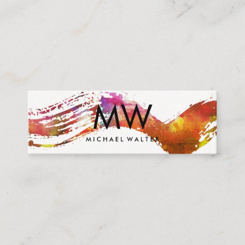 Monogram with Modern Watercolor Brushed Mini Business Card
