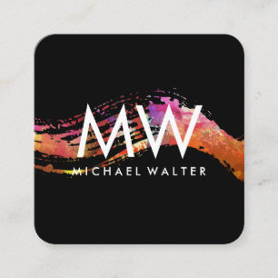 Monogram with Modern Watercolor Brushed Square Business Card