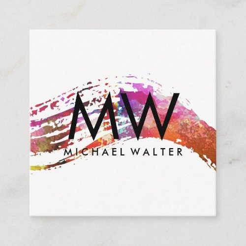 Monogram with Modern Watercolor Brushed Square Business Card