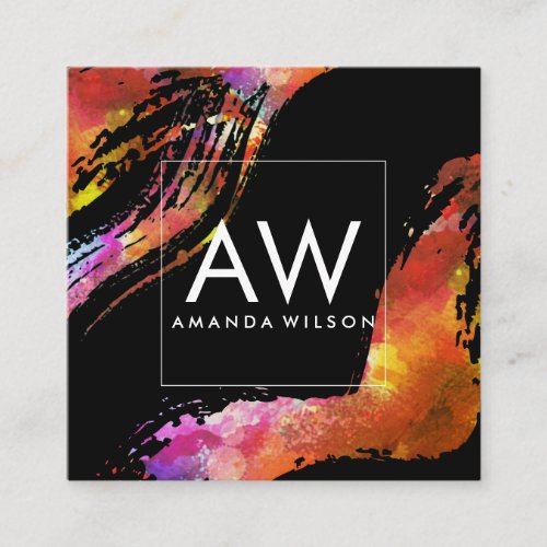 Monogram with Modern Watercolor Brushed Square Business Card